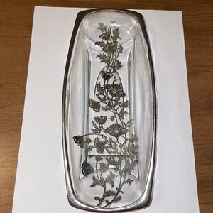 Vintage Flanders Silver Floral Overlay Rectangular 9” Condiment Dish *FLAWED*
